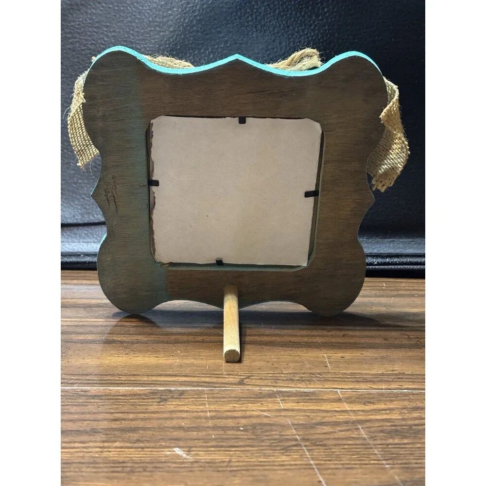Rustic Distressed Wood Photo Frame Polkadot Burlap Bow, 3.5 X 3.5 Pic Opening